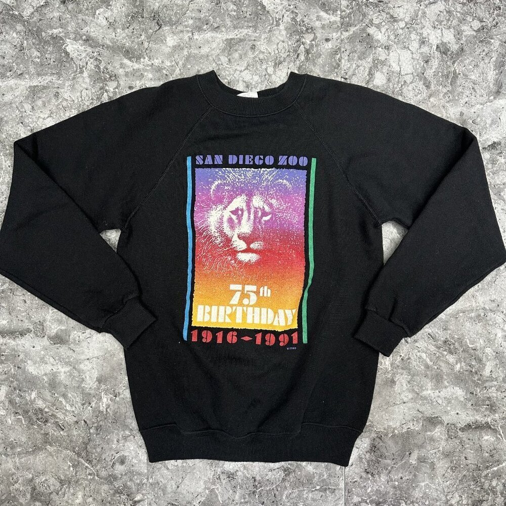Vintage San Diego Zoo 75th Anniversary Sweater 90s Youth Large 14/16 Black